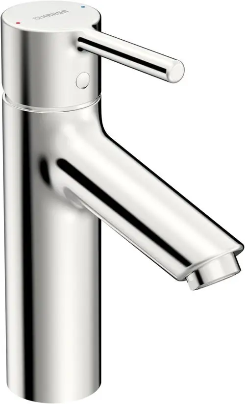 Waschtischarmatur in Chrom mit einem Pinhebel. Das Design ist modern und funktional, hergestellt von HANSA. Der Auslauf hat eine gerade Form.